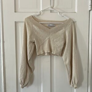 Zara Beige V-Neck Cropped Sweater